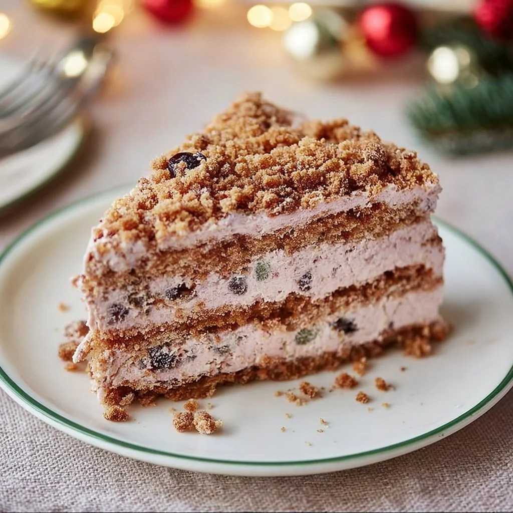 Delicious No-Bake Christmas Fruit Cake decorated with seasonal fruits and nuts