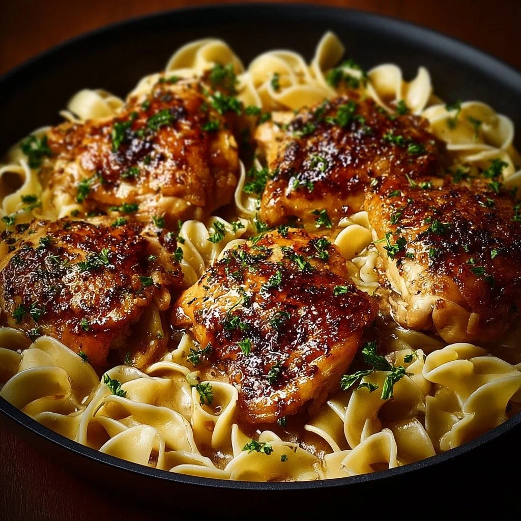 One-pan chicken served with creamy buttered noodles