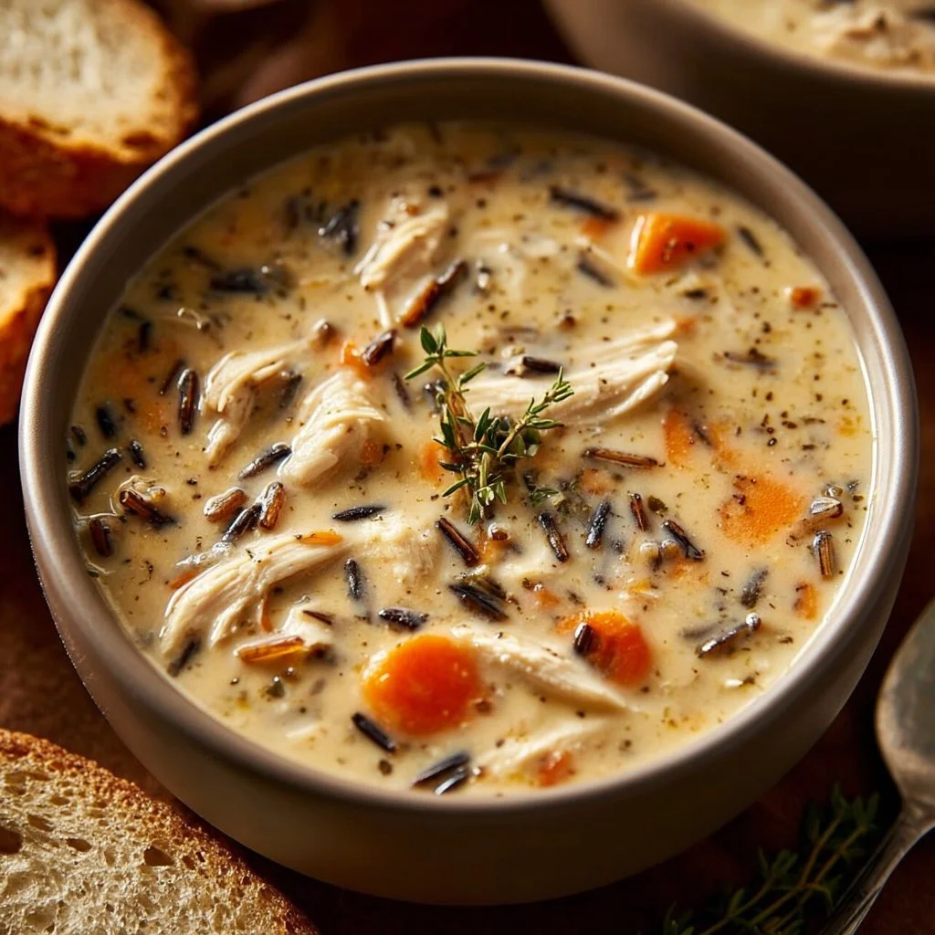 Delicious Panera chicken and wild rice soup served in a bowl