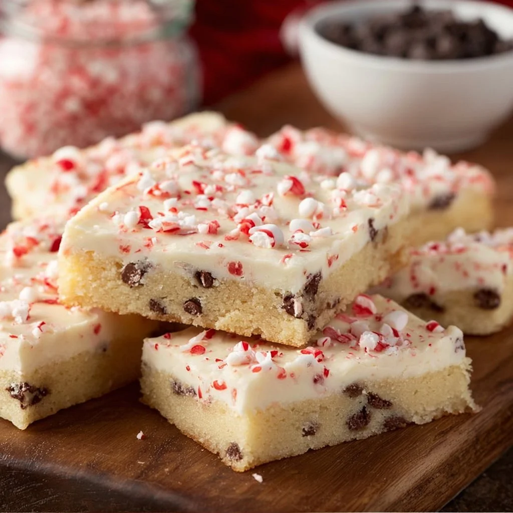 Peppermint chocolate chip sugar cookie sticks on a decorative plate.