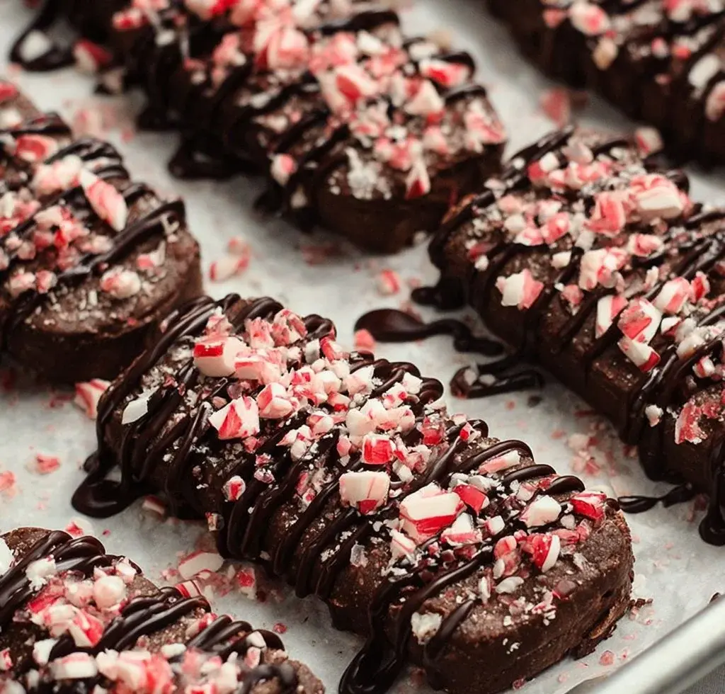 Delicious peppermint chocolate shortbread cookies on a festive plate.