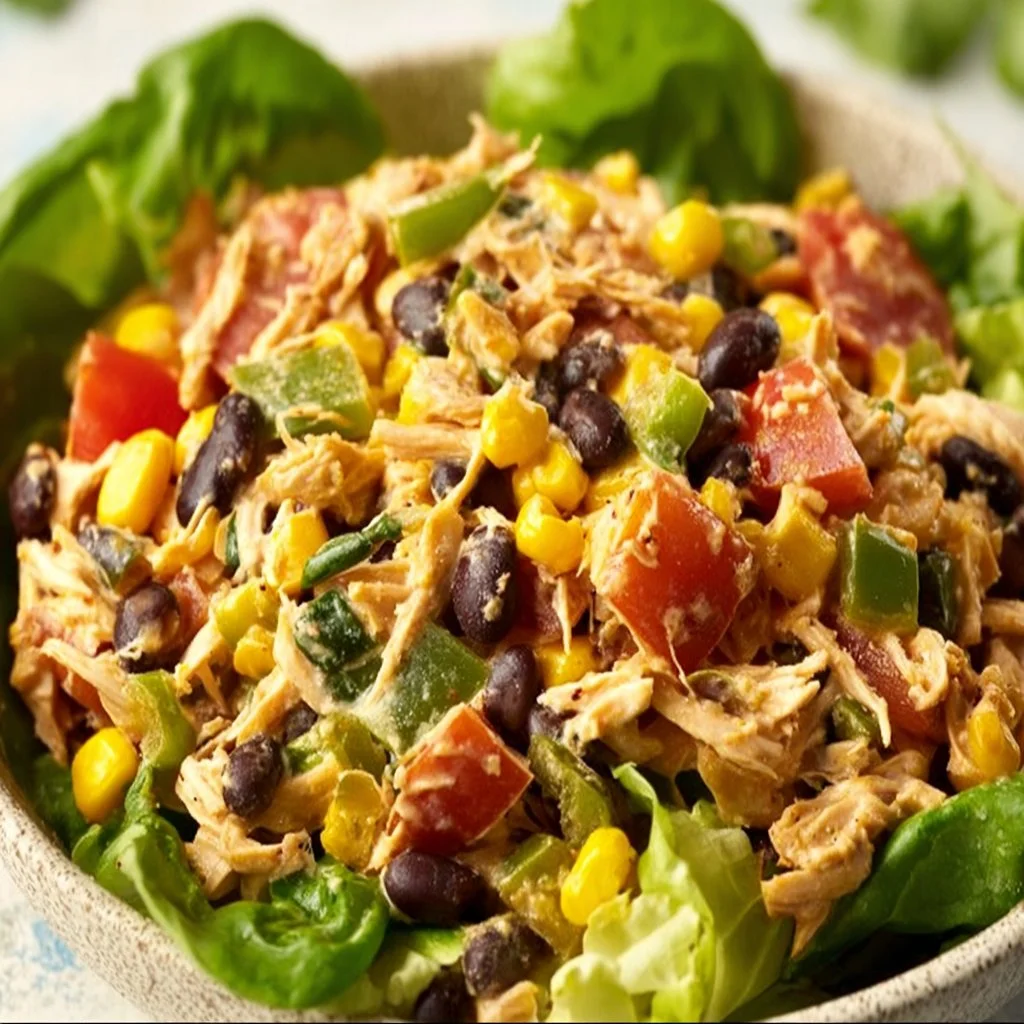 Quick Southwest Chicken Salad with grilled chicken, veggies, and dressing