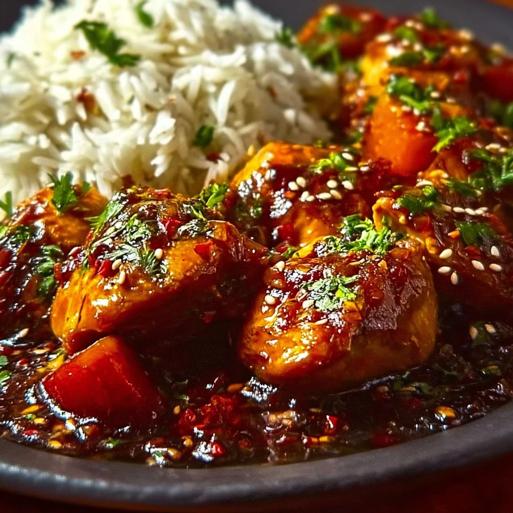 Delicious Savory Persian Chicken, ready to serve with vibrant spices and herbs.