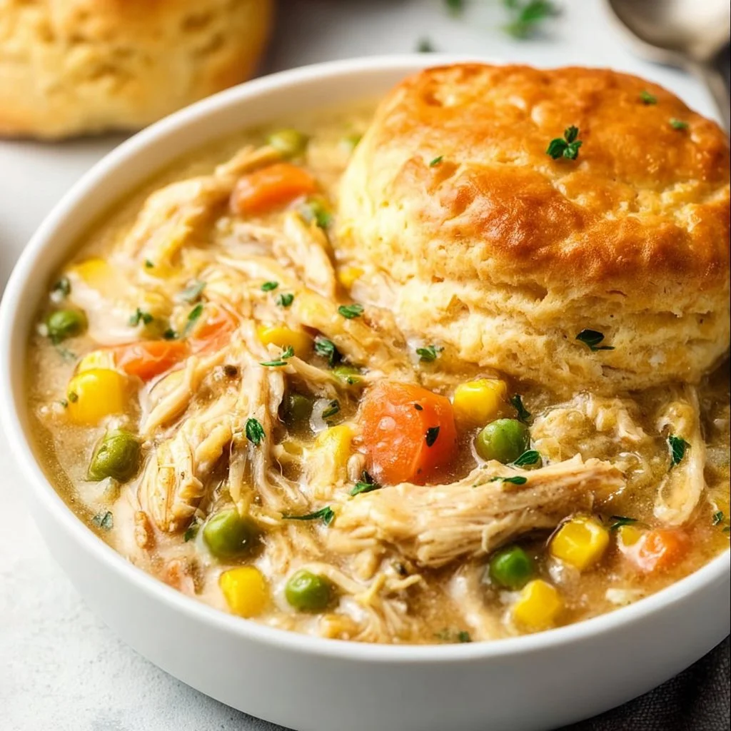 Slow cooker chicken pot pie filled with tender chicken and veggies