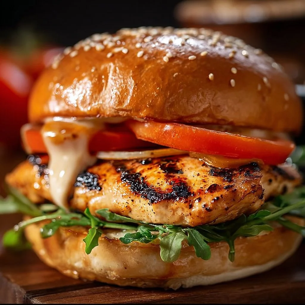 Juicy Spicy Chipotle Chicken Burger with fresh toppings and spicy sauce