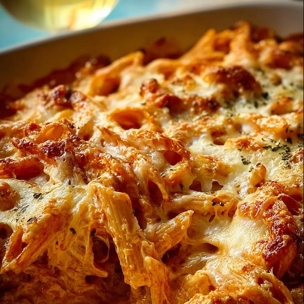 Creamy Alfredo Marinara Pasta Bake with cheese and herbs