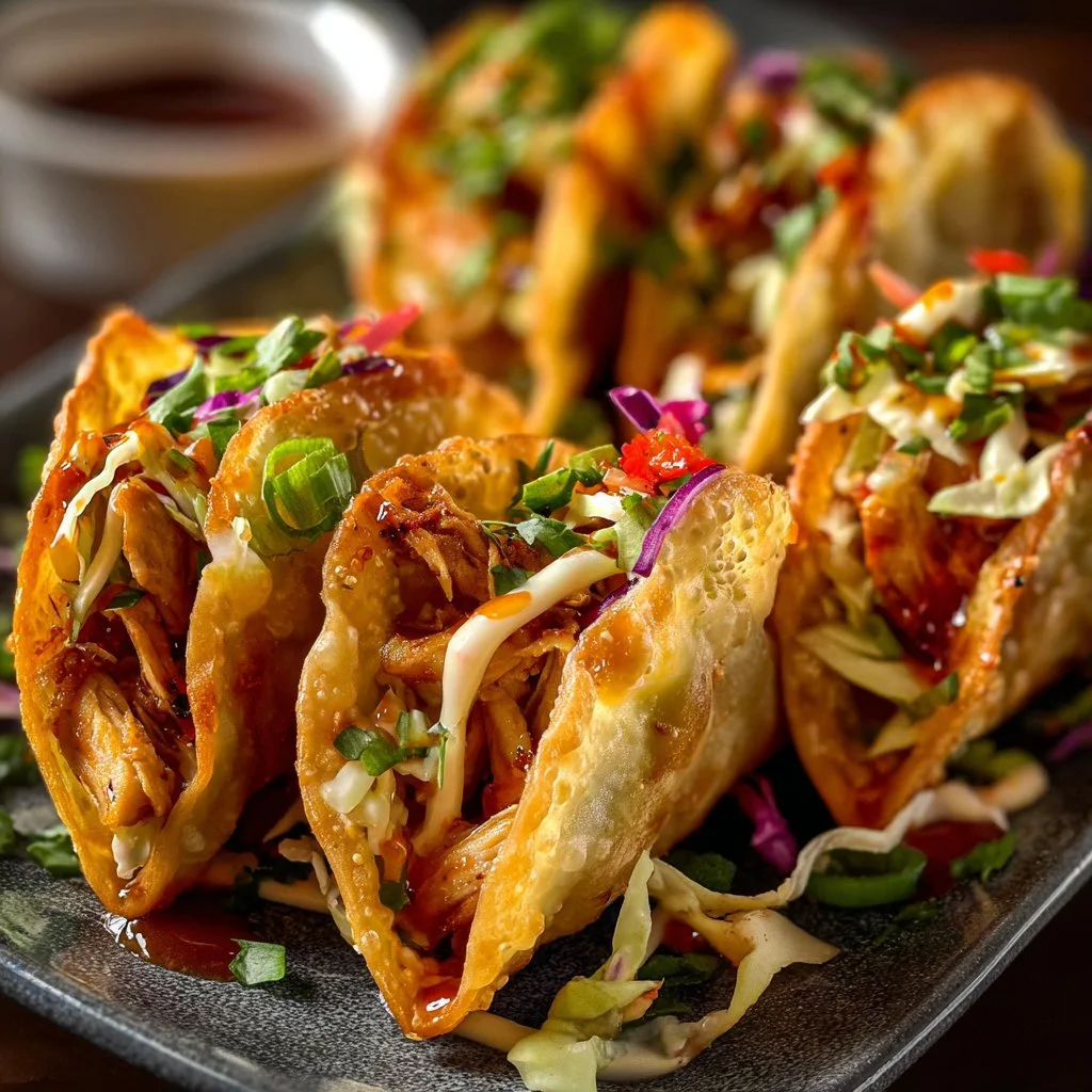 Applebee's Chicken Wonton Tacos served on a plate
