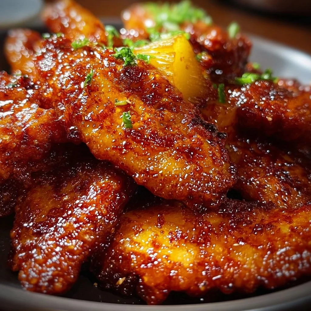 Delicious brown sugar pineapple wings garnished and ready to serve