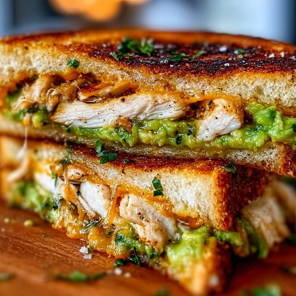 Delicious Chicken Avocado Melt Sandwich with melted cheese and avocado