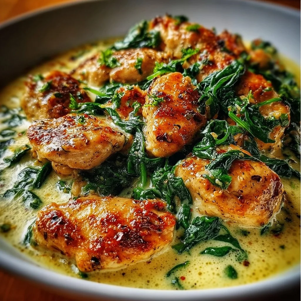 Delicious Chicken Florentine with creamy spinach sauce and tender chicken