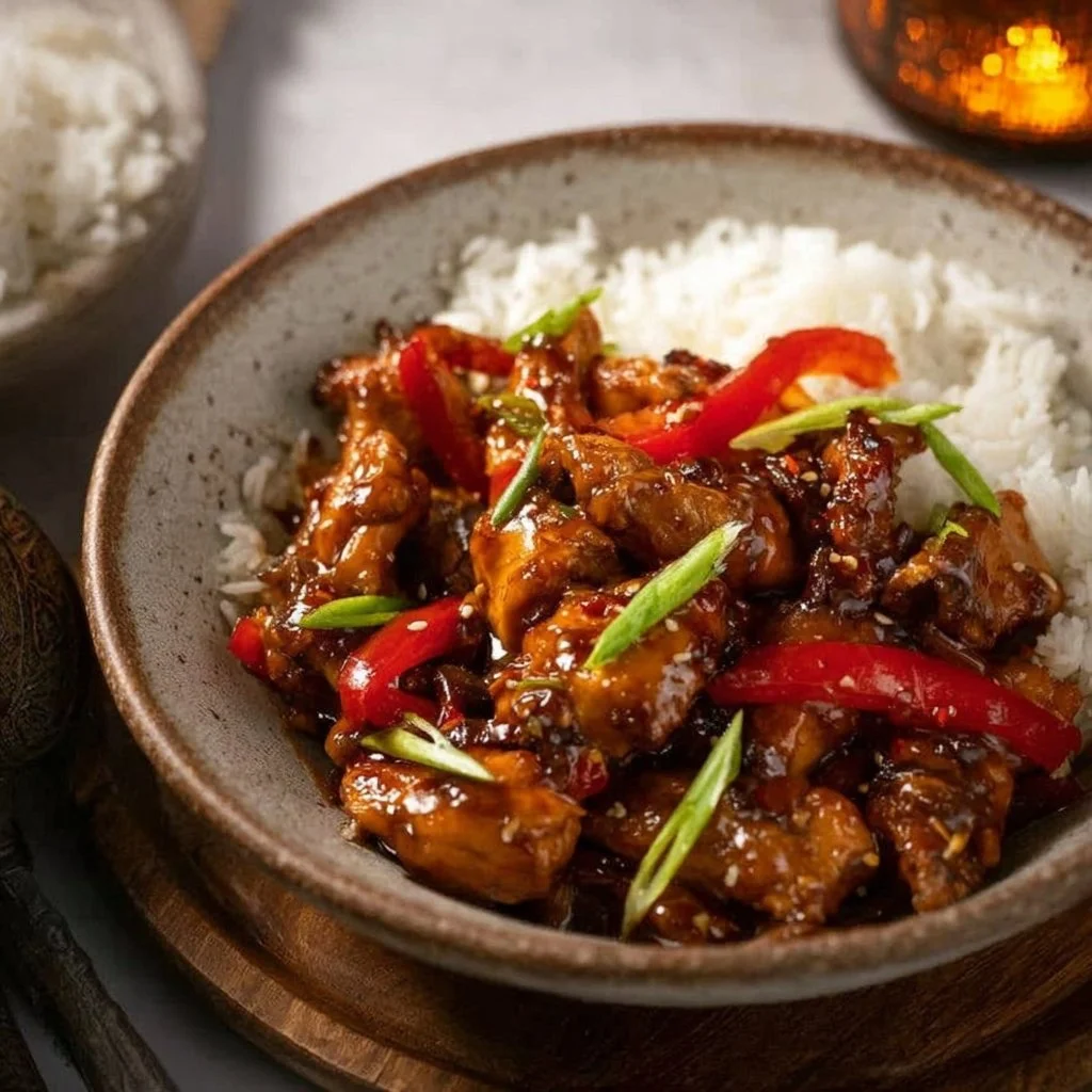 Delicious plate of chicken in garlic sauce served with vegetables