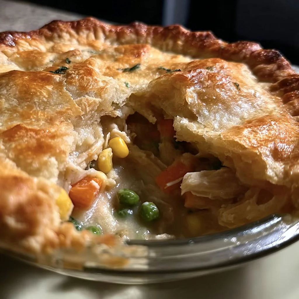 Delicious homemade Chicken Pot Pie with golden crust and fresh vegetables