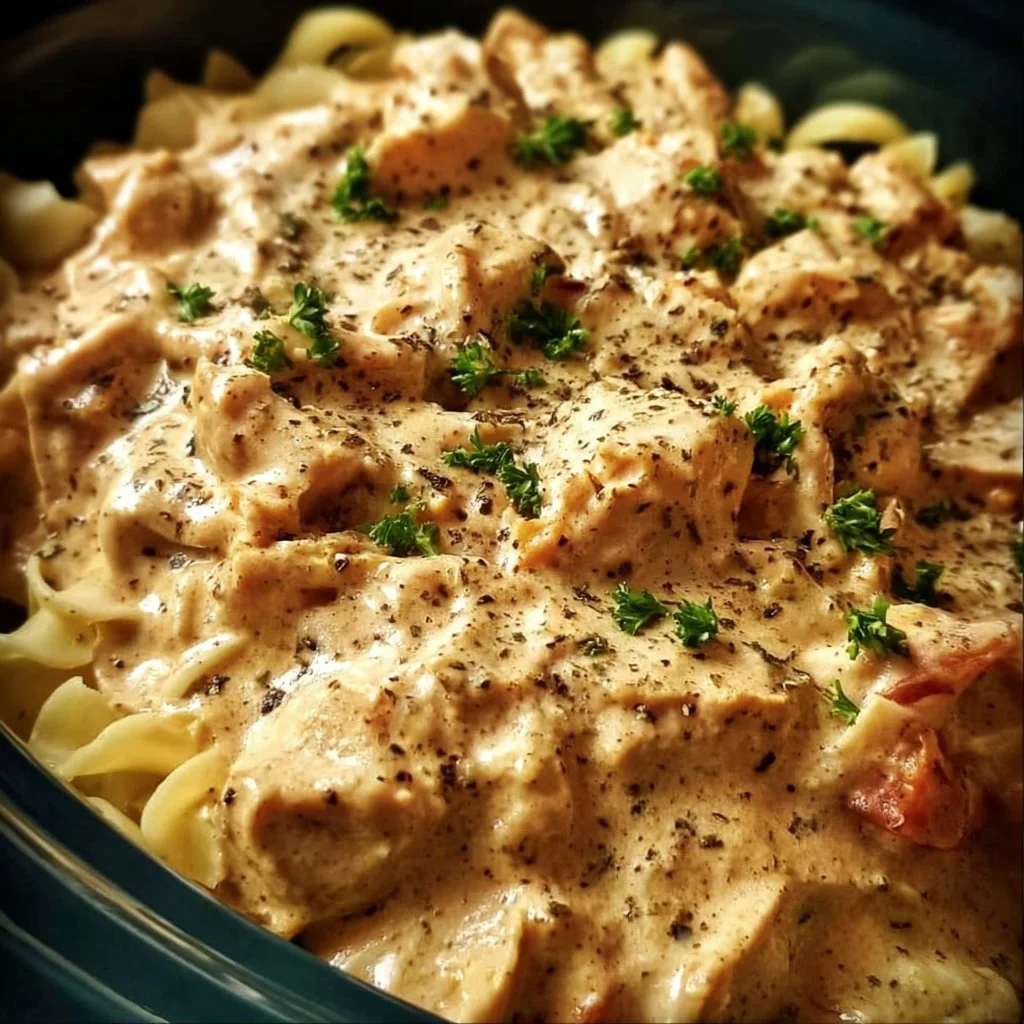 Cream Cheese Crock Pot Chicken served with herbs and vegetables