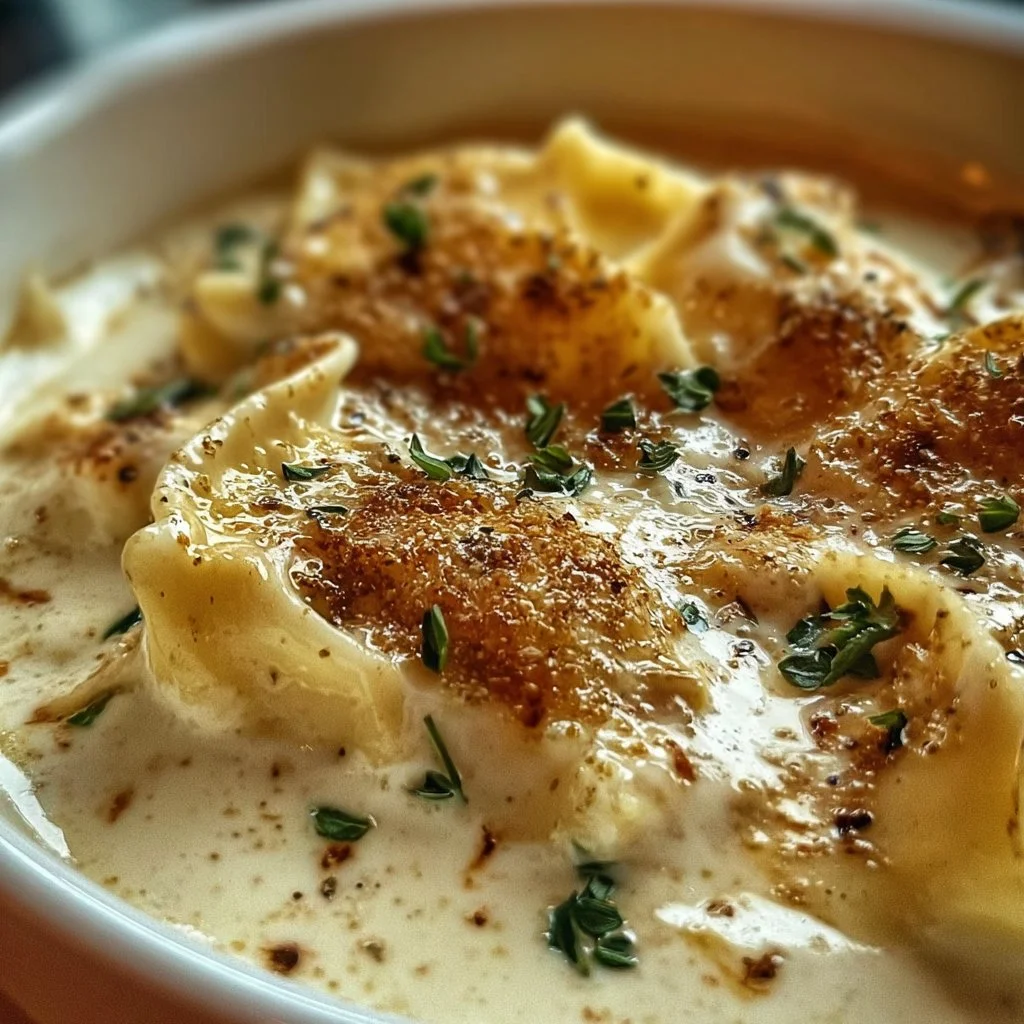 Bowls of creamy Alfredo Lasagna Soup topped with parsley and cheese
