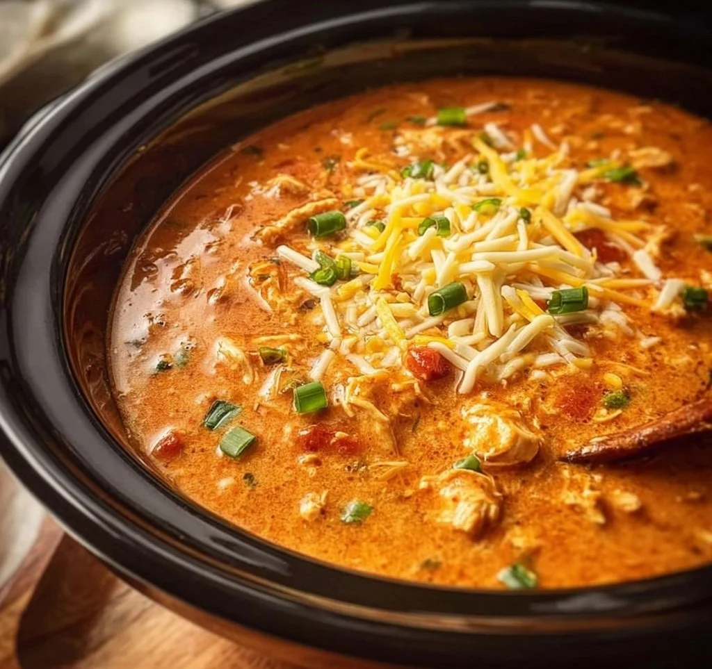 Bowl of Crock Pot Buffalo Chicken Chili with toppings and bread on the side