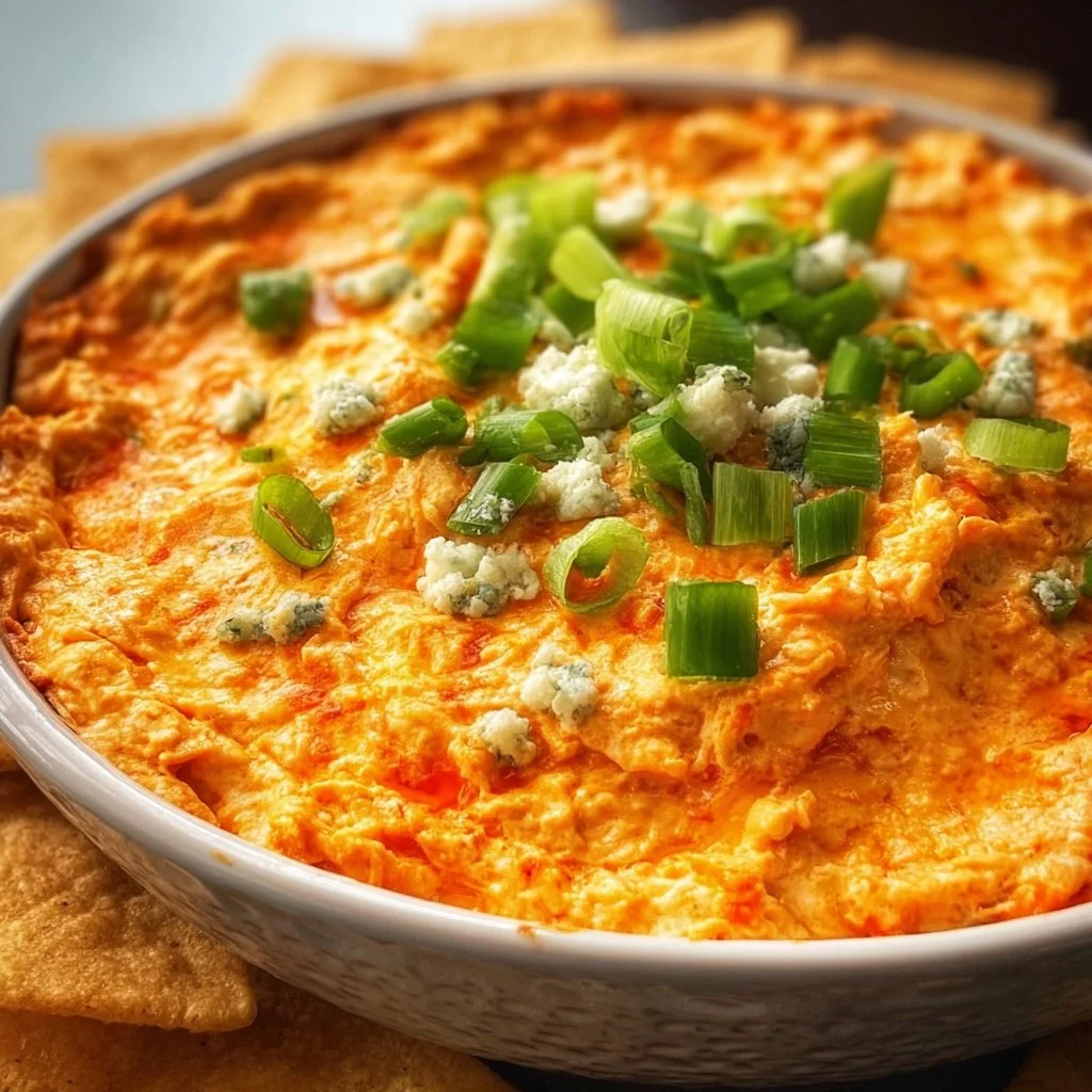 Delicious Crock Pot Buffalo Chicken Dip served in a bowl with tortilla chips.