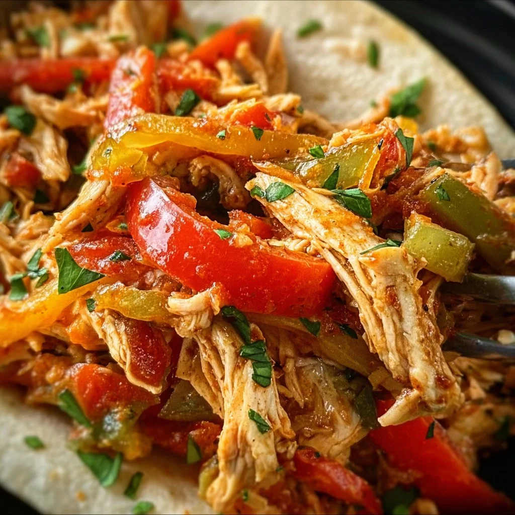 Delicious Crock Pot chicken fajitas served with peppers and onions