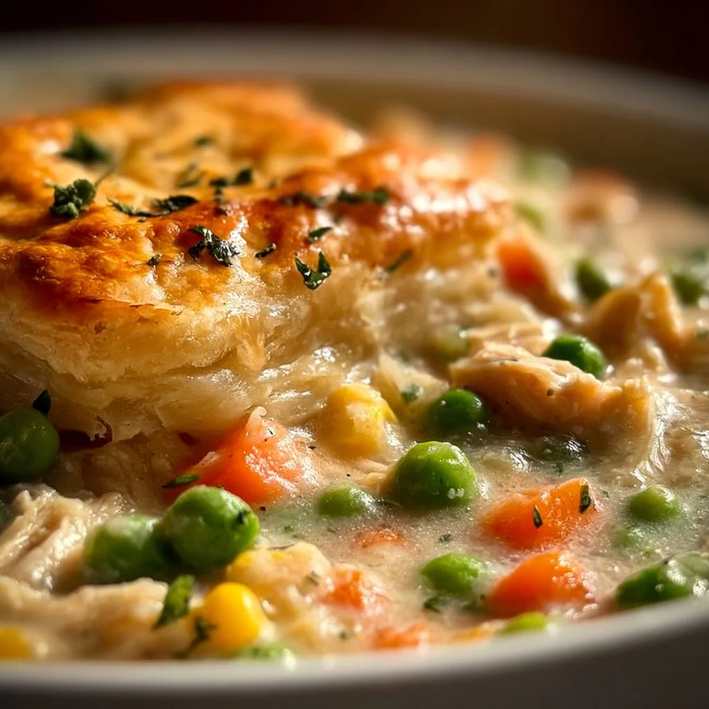 Crock Pot Chicken Pot Pie with flaky crust and fresh vegetables