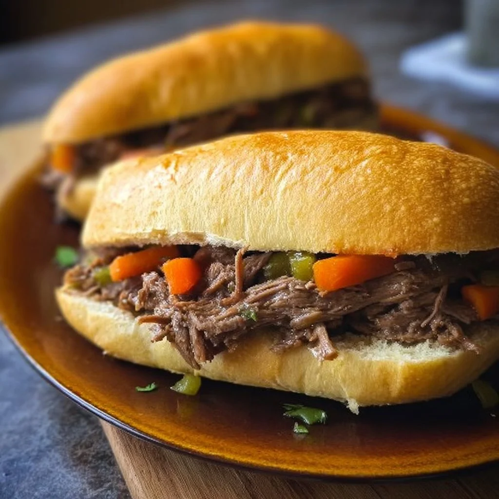 Delicious Crock Pot Italian beef sandwiches ready to serve.