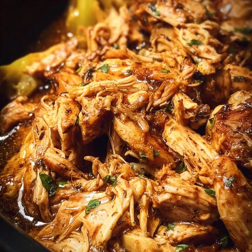 Crock Pot Mississippi Chicken served with herbs and spices
