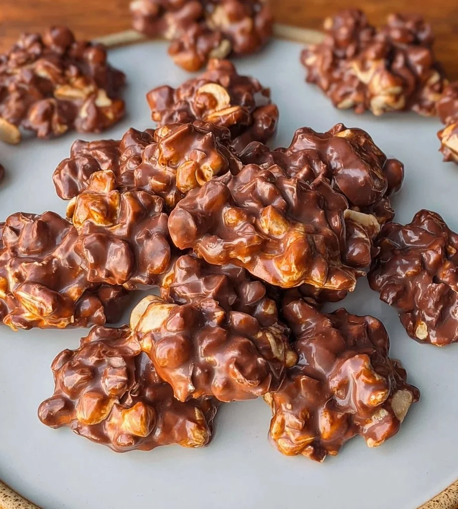Delicious Crock Pot peanut clusters prepared with chocolate and nuts