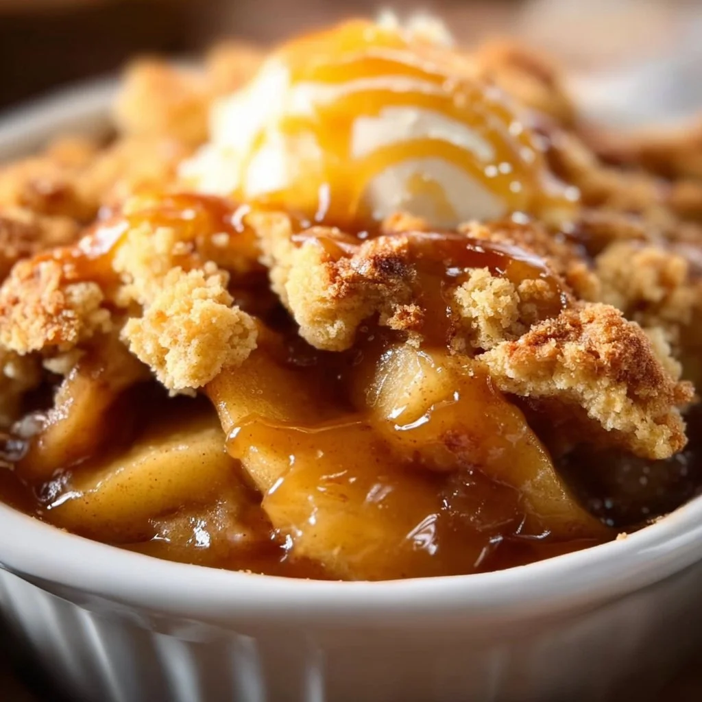 Delicious CrockPot apple cobbler served in a rustic dish with cinnamon topping
