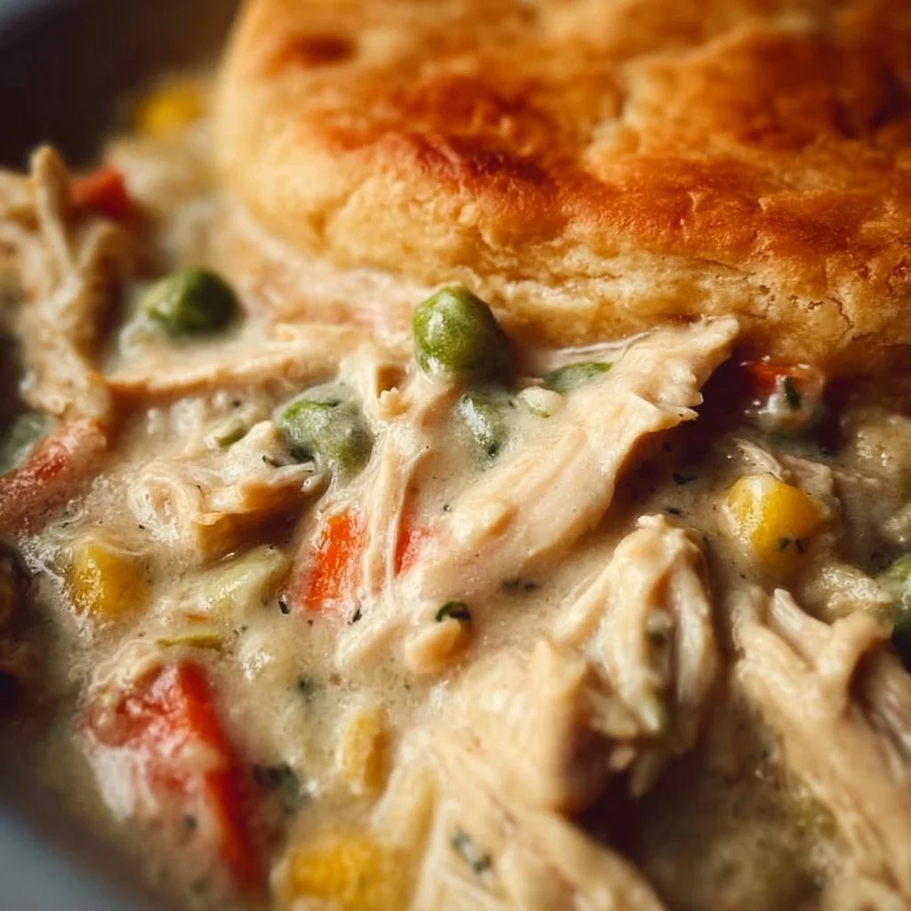 Delicious Crockpot Chicken Pot Pie filled with chicken and vegetables