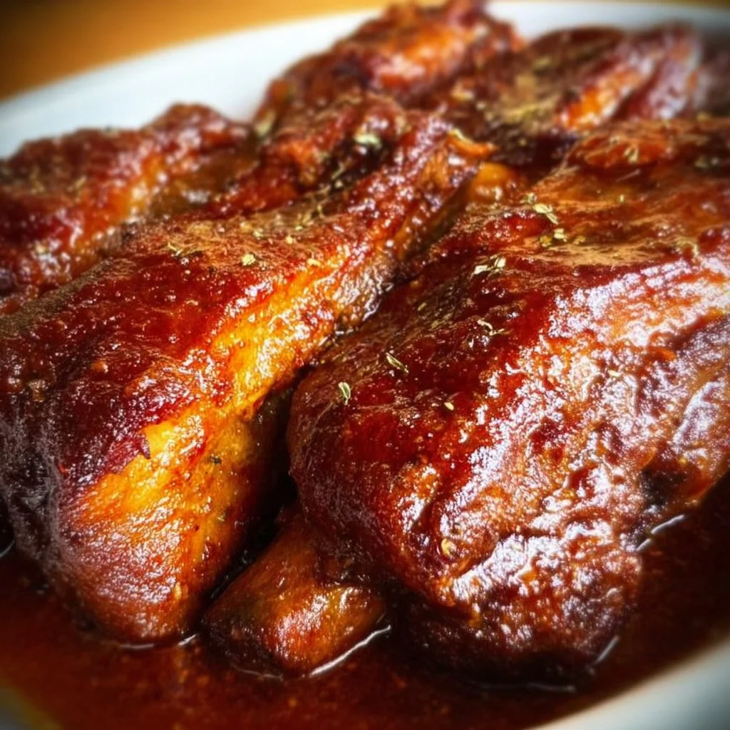 Deliciously cooked Crockpot Country Style Ribs ready to serve.