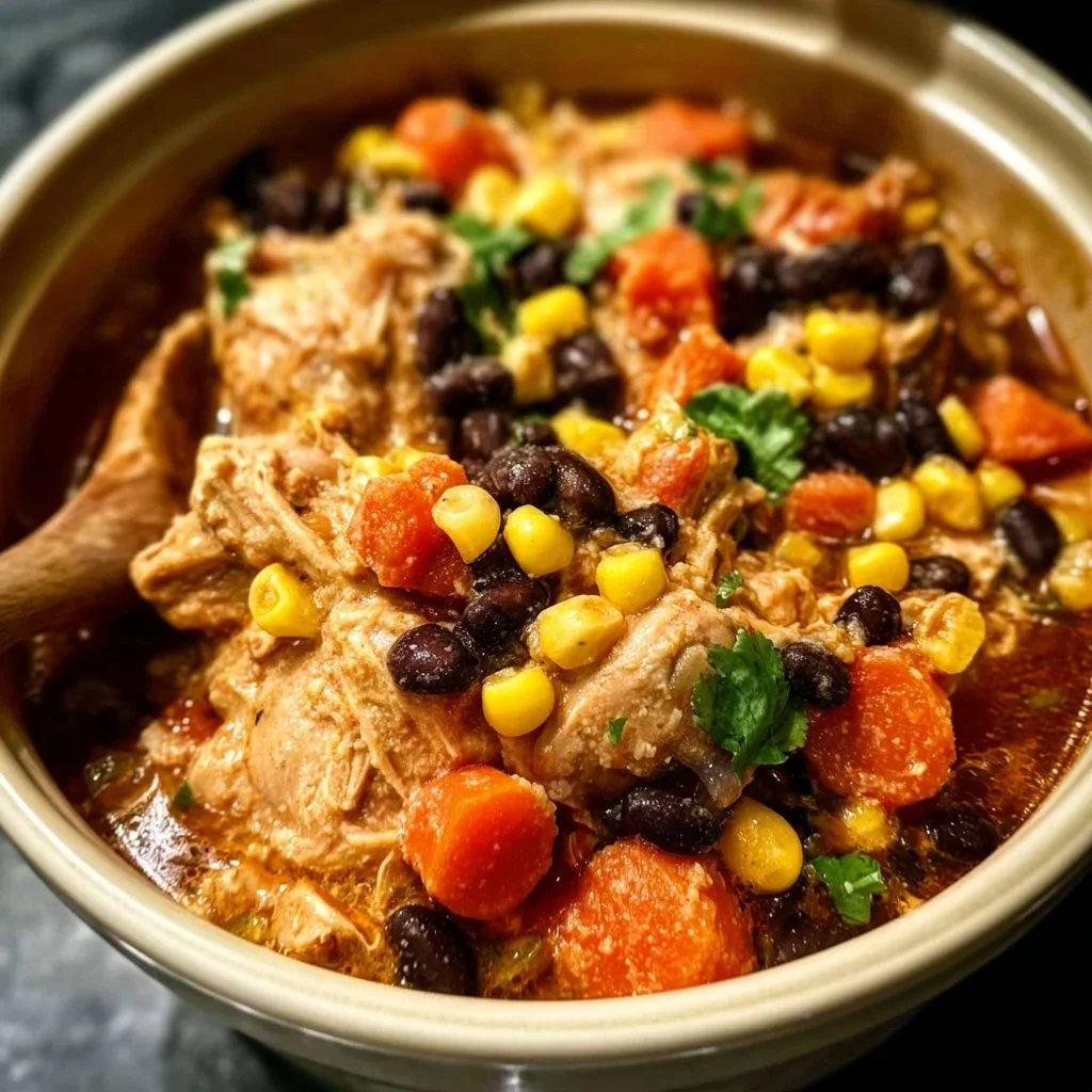 Crockpot Fiesta Chicken beautifully displayed on a platter with vibrant toppings.