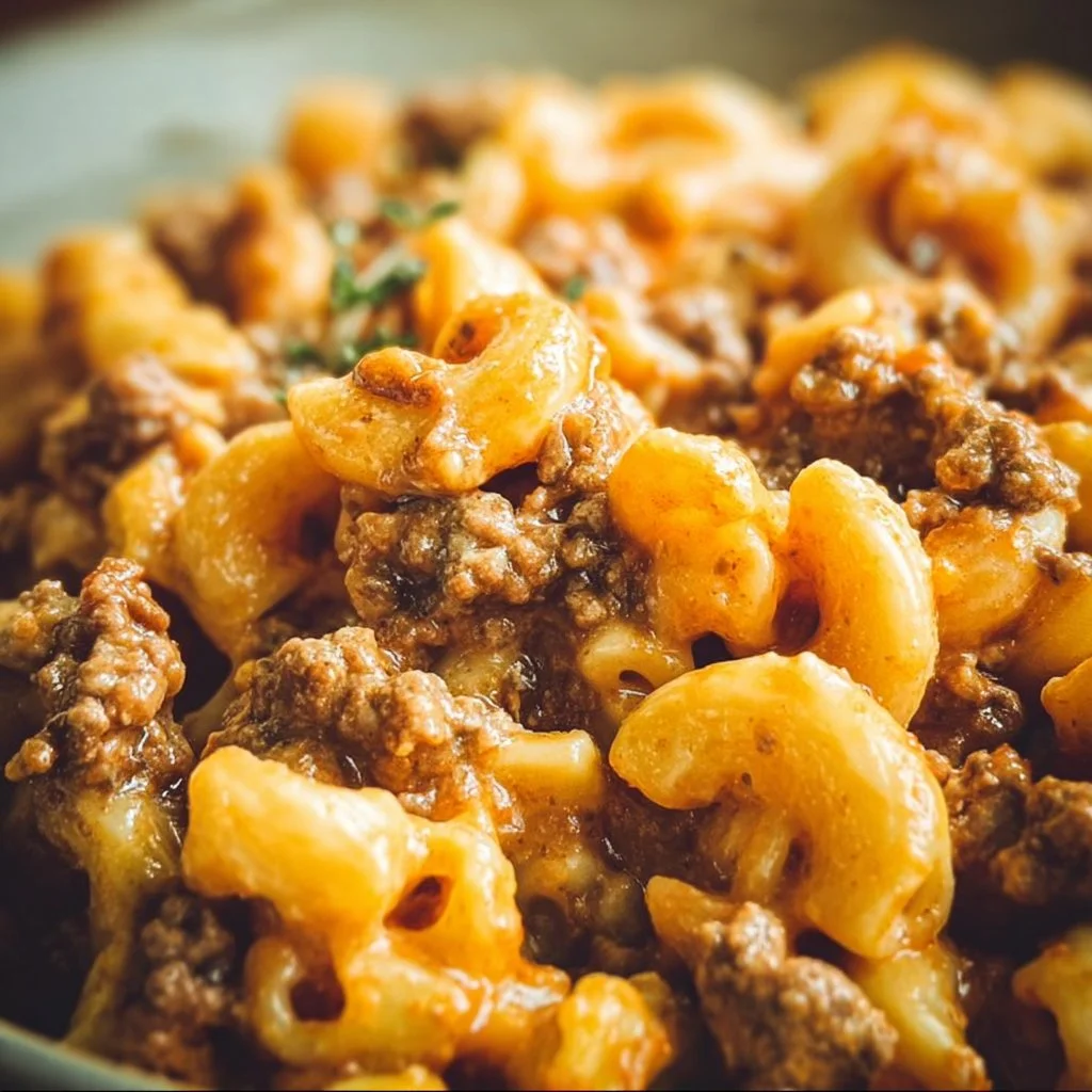 Crockpot Hamburger Helper dish served in a bowl with ingredients