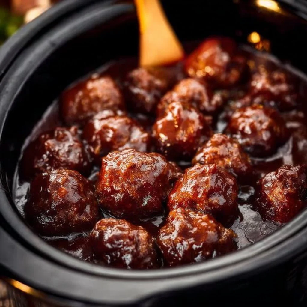 Crockpot Korean meatballs in a savory sauce, garnished with green onions.