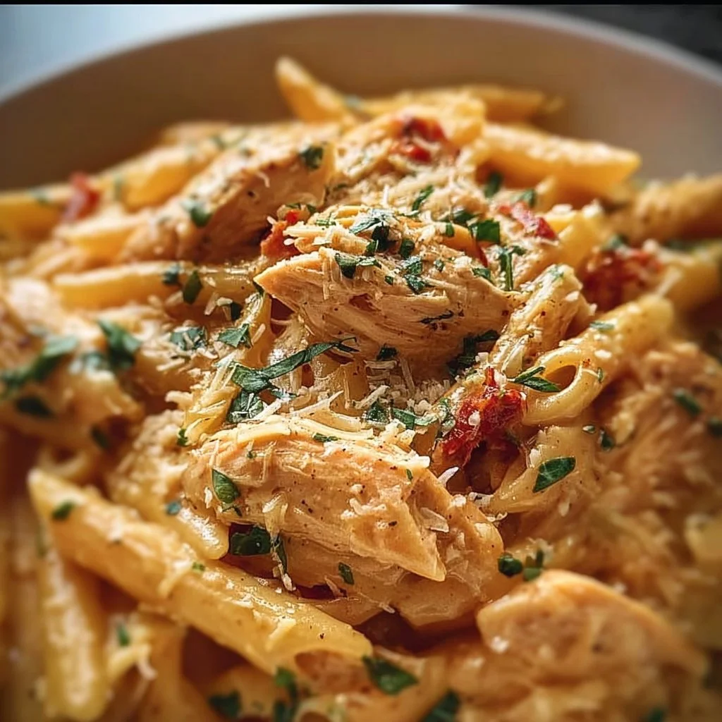 Delicious Crockpot Marry Me Chicken Pasta served in a bowl.