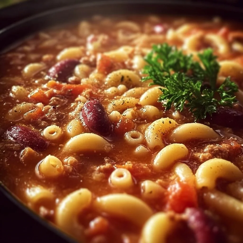 Delicious bowl of Crockpot Pasta Fagioli with beans and pasta