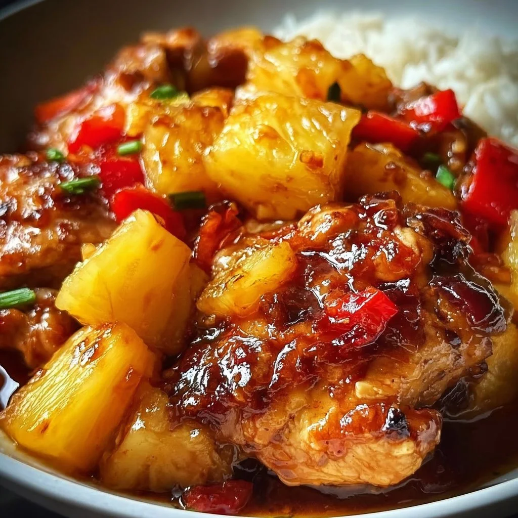 Crockpot Pineapple Chicken recipe featuring juicy chicken and fresh pineapple.