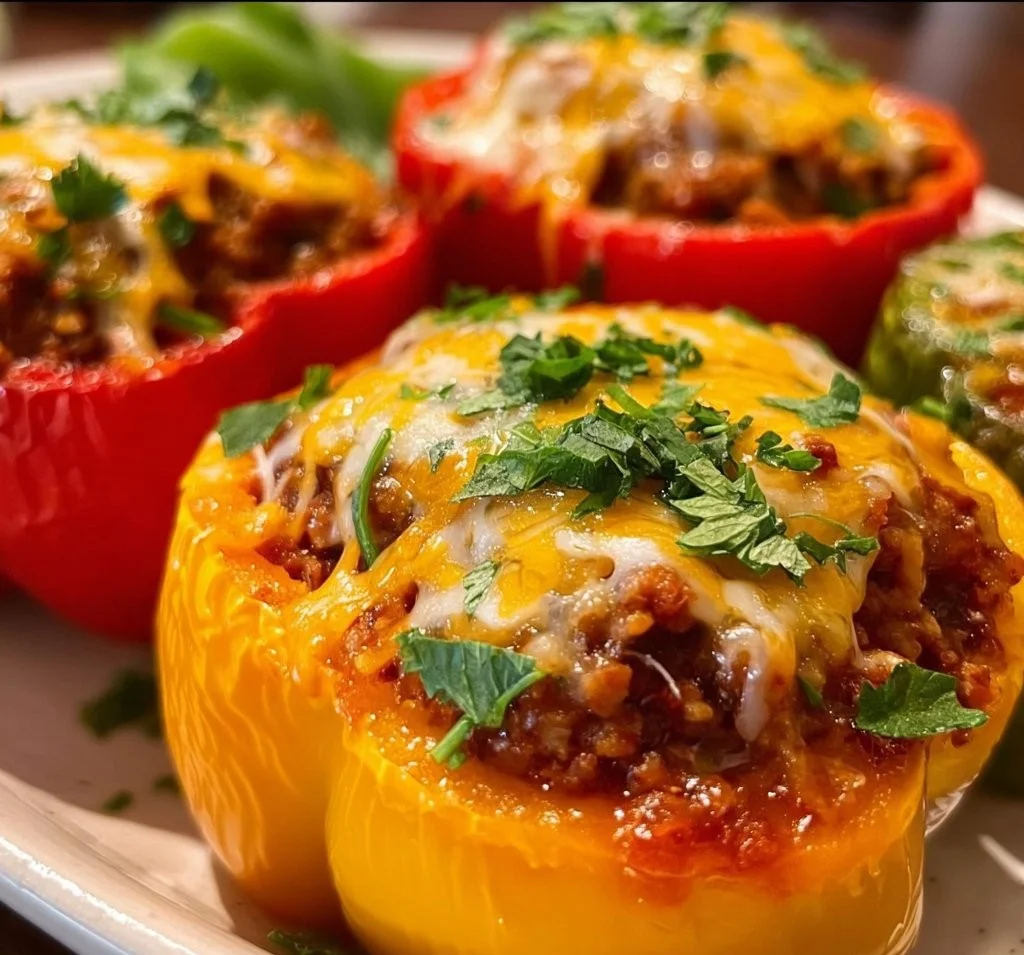Crockpot stuffed bell peppers filled with savory ingredients
