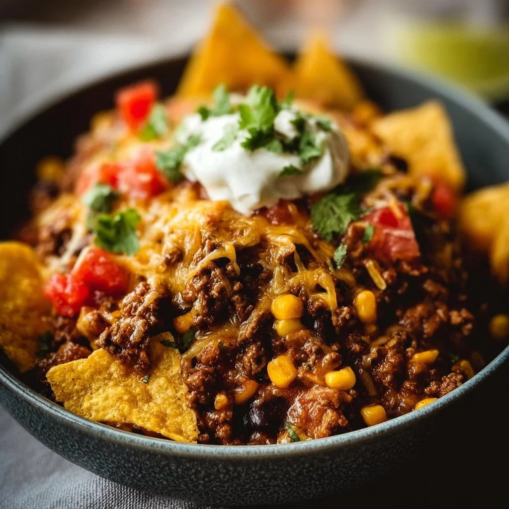Delicious Crockpot Taco Casserole with layers of flavor and toppings