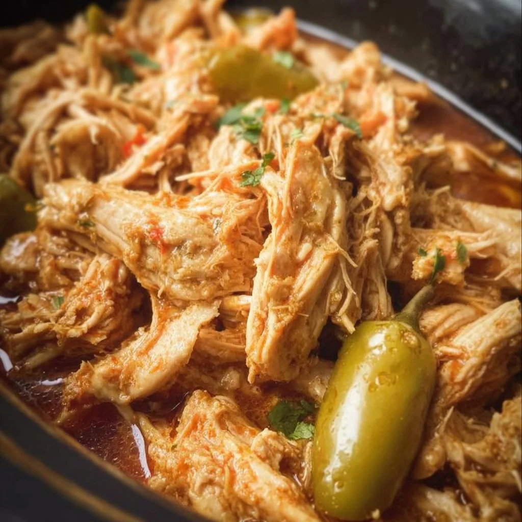 Crockpot Mississippi Chicken served on a plate with herbs