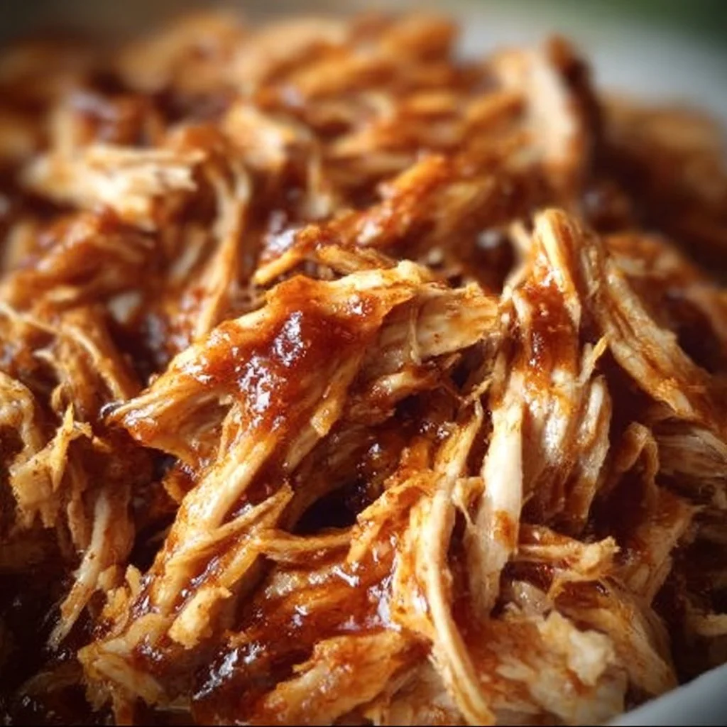 Delicious plate of easy BBQ shredded chicken served with buns and coleslaw