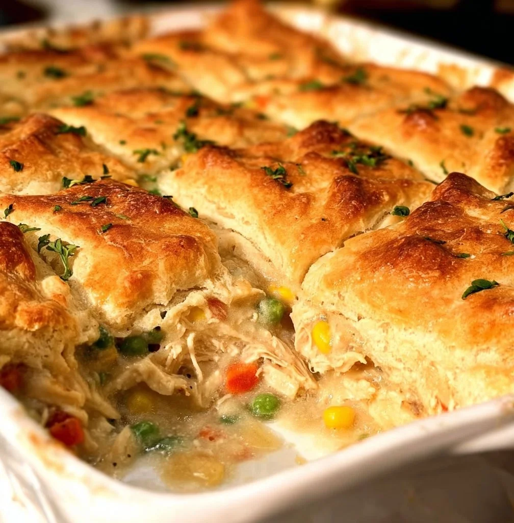 Delicious easy chicken pot pie made with crescent rolls