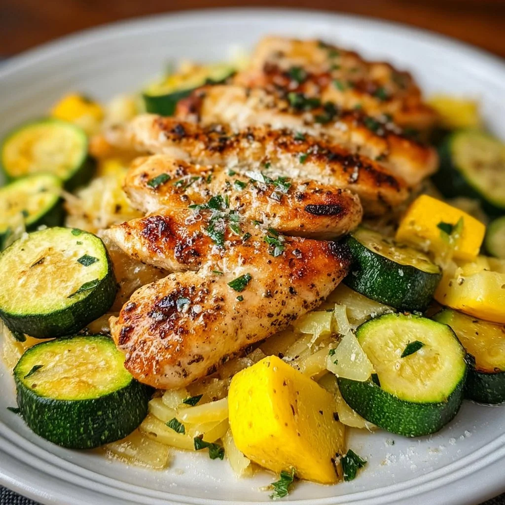 Healthy chicken breast dish with zucchini and squash for a nutritious meal