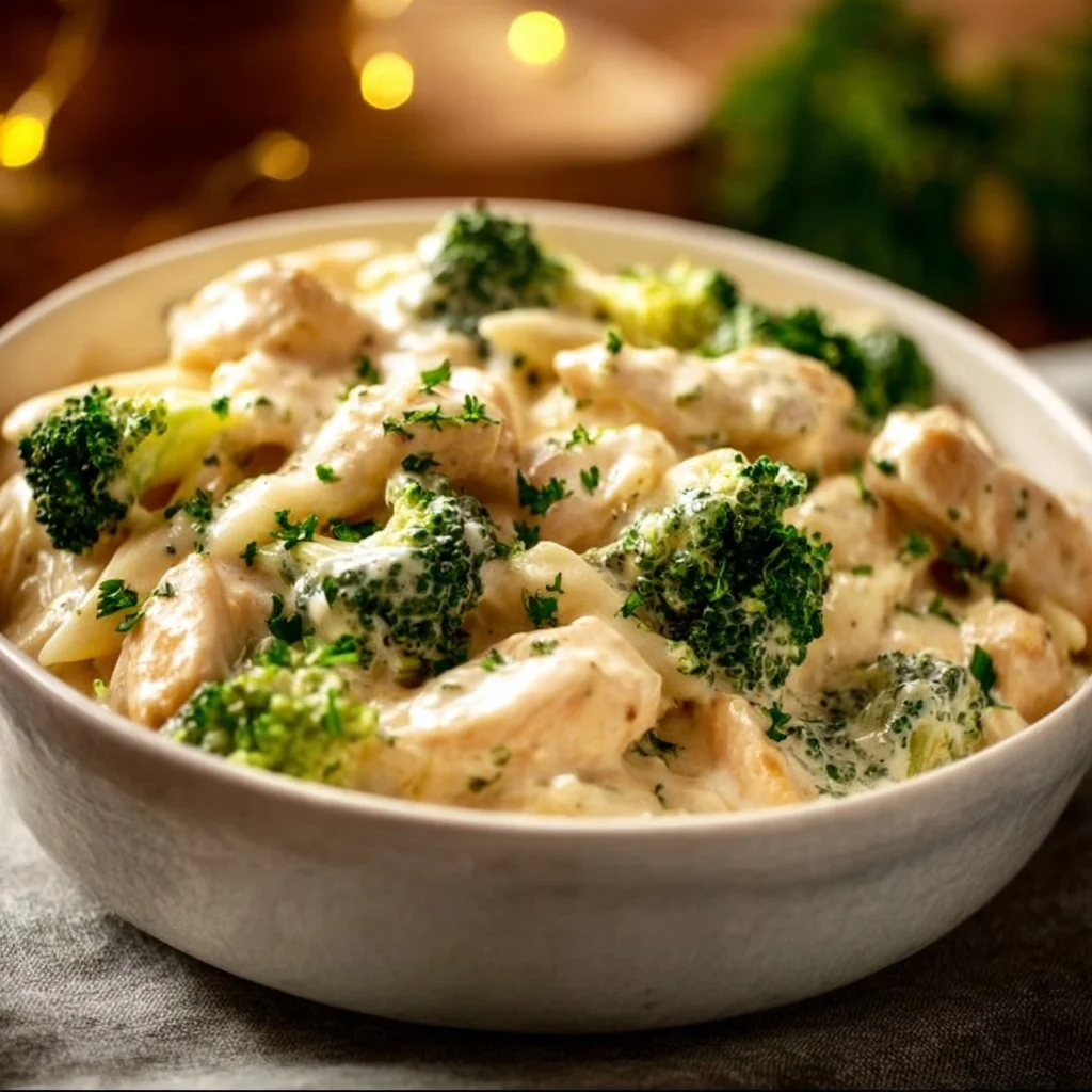 Delicious Keto Chicken Alfredo with Broccoli in a creamy sauce