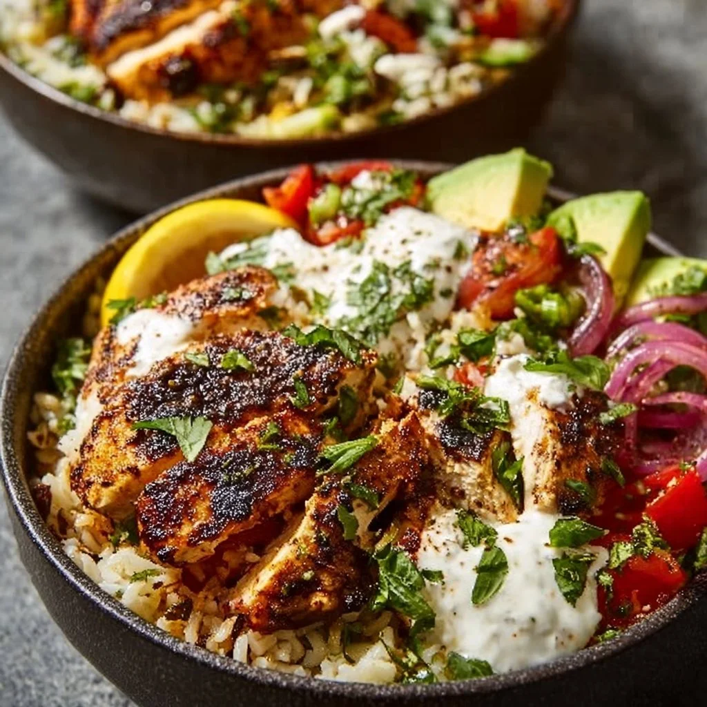 Mediterranean Chicken Bowl with fresh vegetables and herbs
