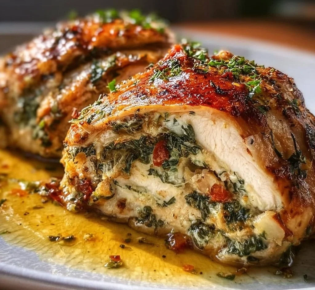 Mediterranean stuffed chicken breast with herbs and vegetables