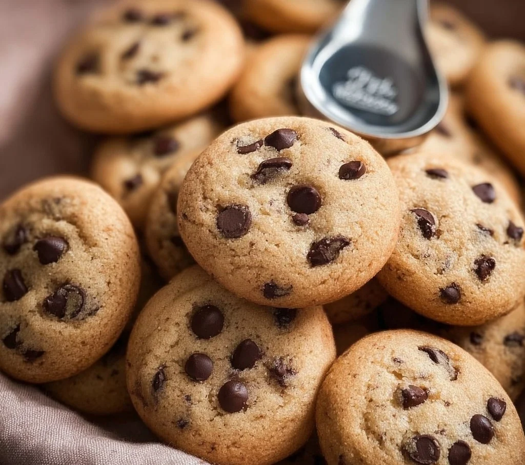 Mini chocolate chip cookies fresh out of the oven