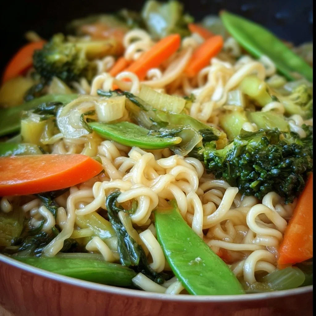 Delicious Ramen Vegetable Stir Fry with colorful veggies and ramen noodles