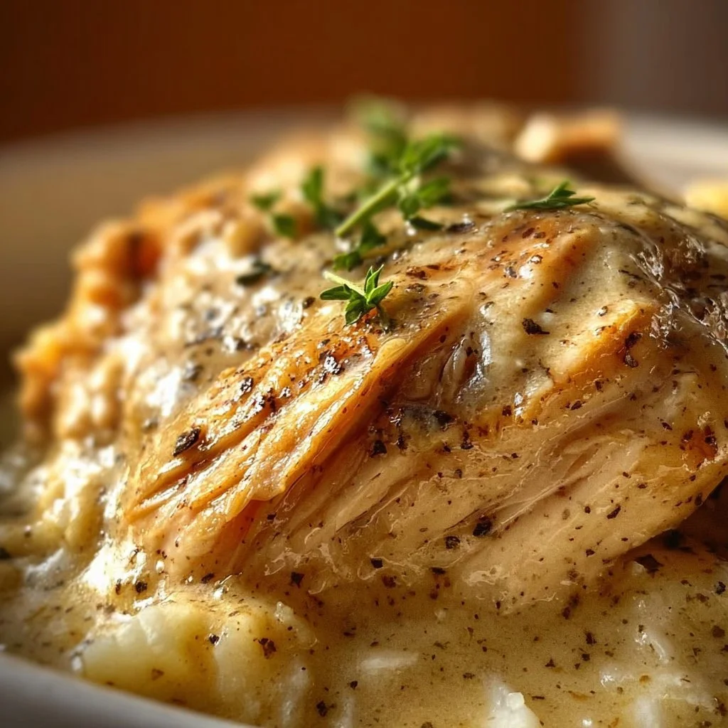 Savory chicken served in rich gravy sauce