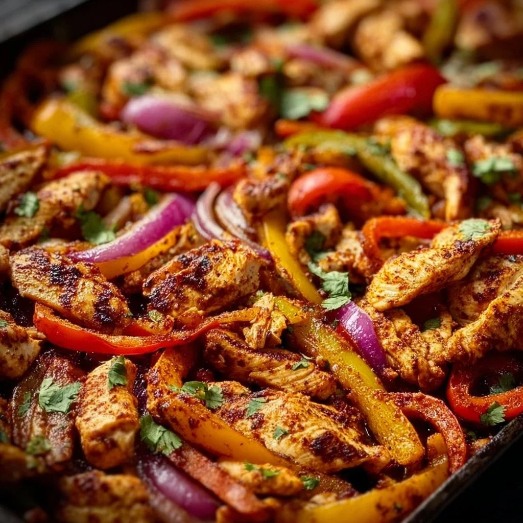 Sheet Pan Chicken Fajitas with colorful peppers and onions