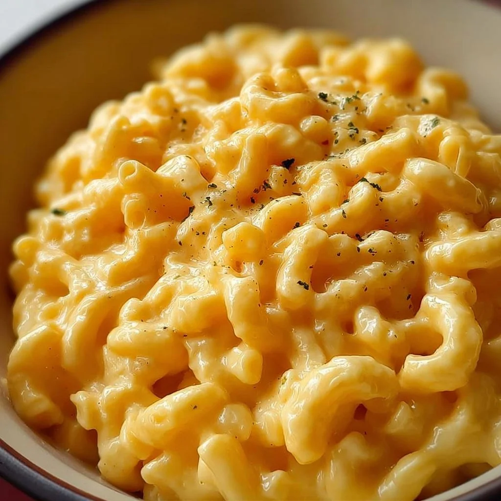Bowl of simple macaroni and cheese topped with breadcrumbs