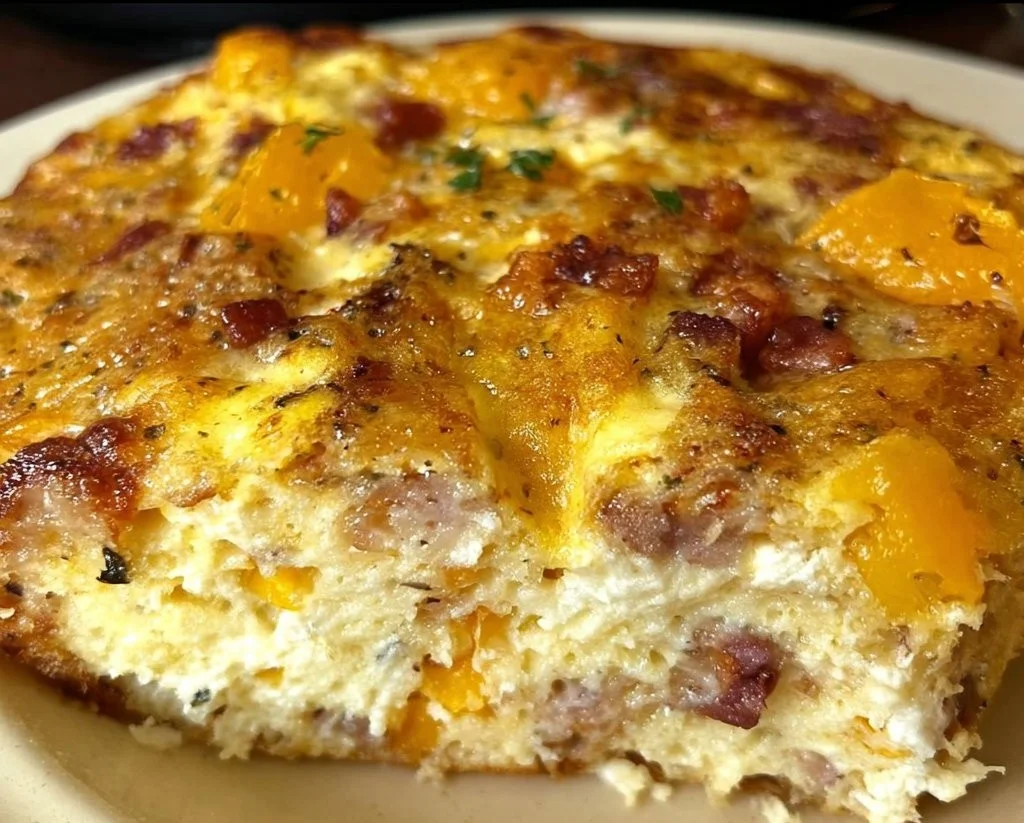 Delicious slow cooker egg casserole topped with fresh herbs.