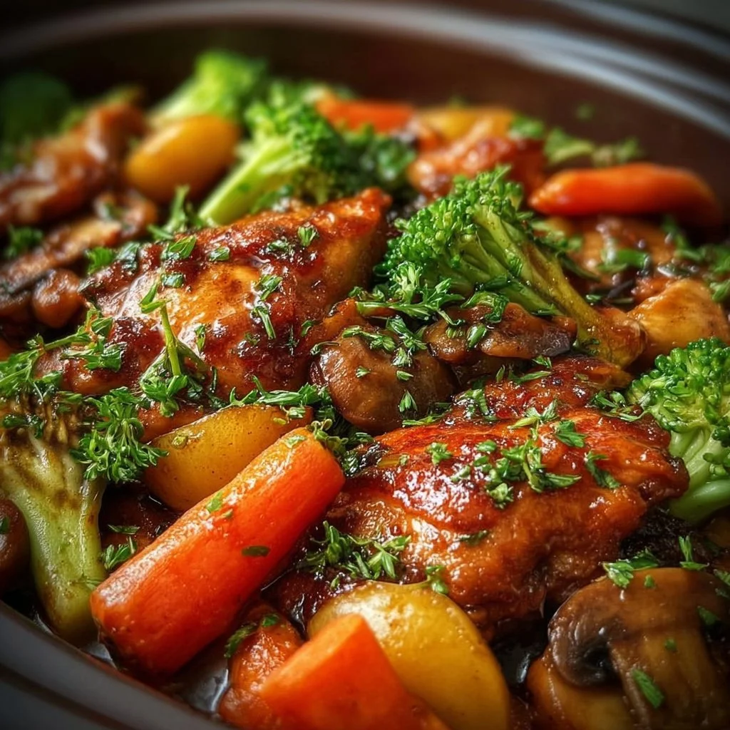 Slow Cooker Honey Garlic Chicken with mixed vegetables